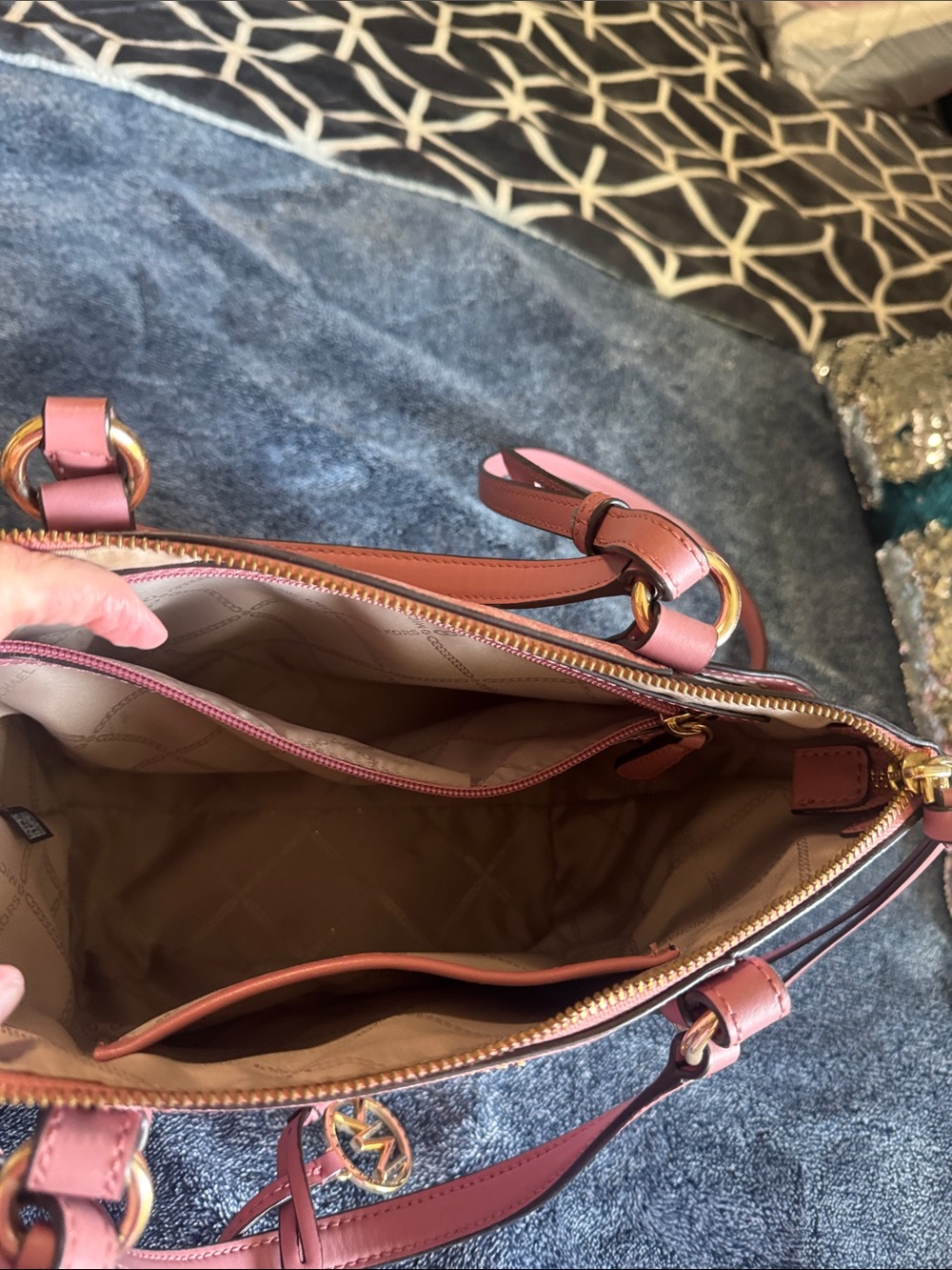 Michael Kors Pink Monogram Crossbody with Tassel - Picture 2 of 4